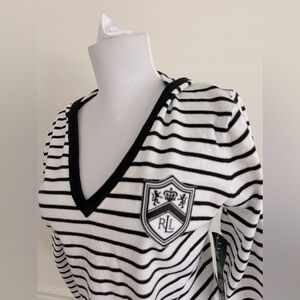 Lauren Ralph Lauren Active NEW Black White Striped Coastal Hooded Pullover